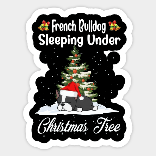 French Bulldog Sleeping Under Christmas Tree Funny Xmas Sticker